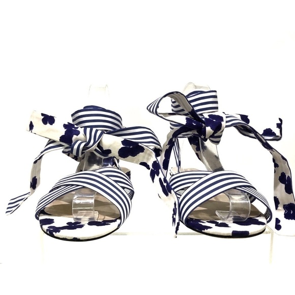 CAbi Tie Up Wrap Around Watercolor Stripe and Floral Sandals - Sz 10 - Picture 3 of 9